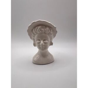 VTG Porcelain White Miniature Lady Head W Hat Bud Vase Marked Japan 3" MCM Decor